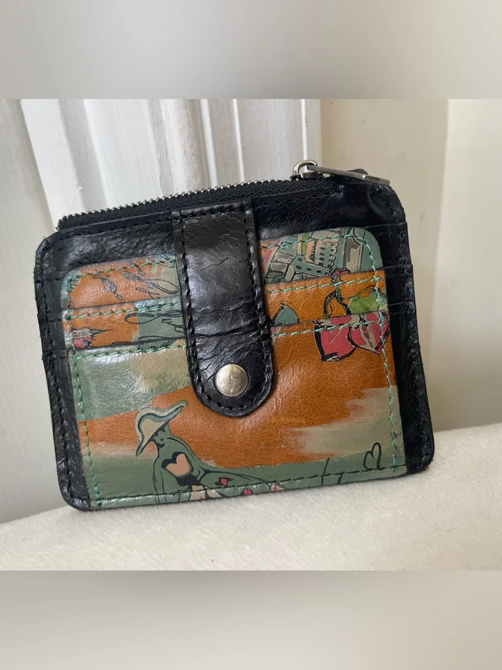 Patricia Nash Floral Zip Card Holder in Teal and Tan